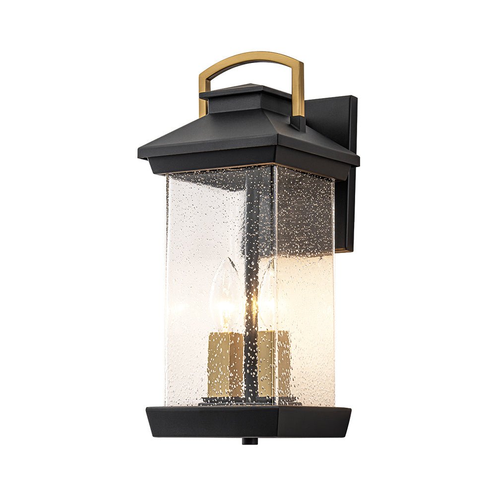 Pendantlightie - Modern 2 - Light Black And Gold Rectangular Outdoor Lantern Sconce - Outdoor Wall Light - Black+Gold - 