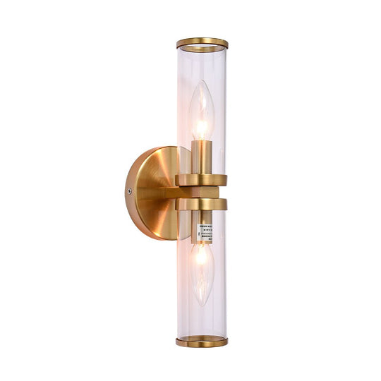 Pendantlightie - Modern 2 - Light Cylinder Bath Bar Vanity Light With Clear Glass Shades - Wall Light - Gold - 