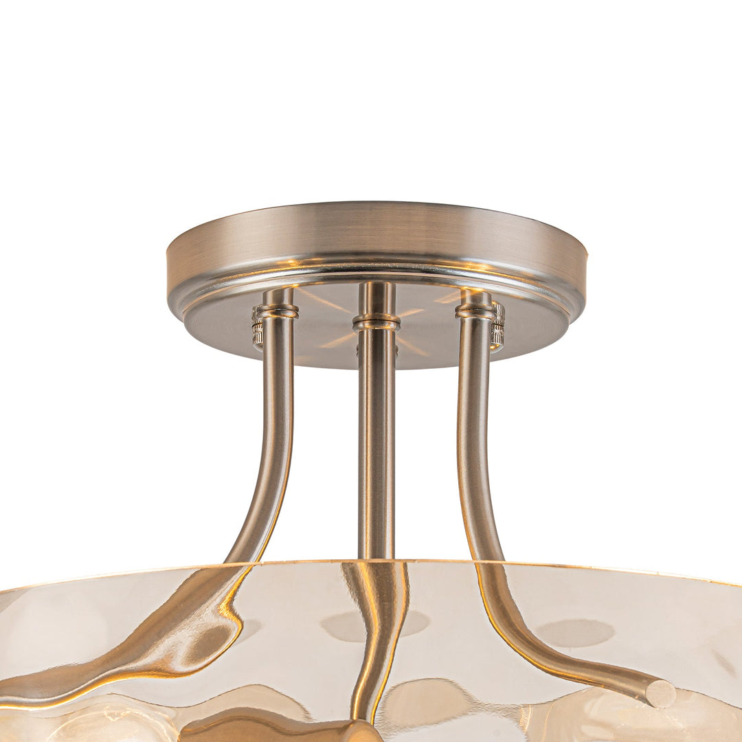 Pendantlightie-Modern 2-Light Duotone Hammered Round Drum Glass Semi Ceiling Light-Semi Flush Mount-Nickel-Amber And Blue