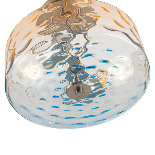 Pendantlightie-Modern 2-Light Duotone Hammered Round Drum Glass Semi Ceiling Light-Semi Flush Mount-Nickel-Amber And Blue