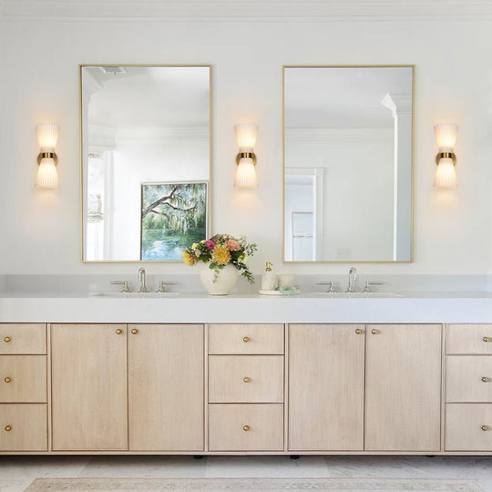 Pendantlightie - Modern 2 - Light Pleated Glass Shade Double Cone Sconce - Wall Light - Brown - 