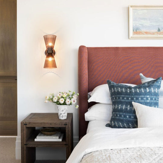 Pendantlightie - Modern 2 - Light Pleated Glass Shade Double Cone Sconce - Wall Light - Brown - 