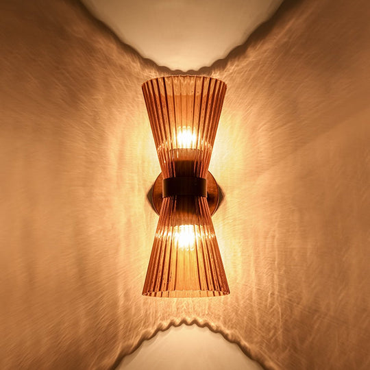 Pendantlightie - Modern 2 - Light Pleated Glass Shade Double Cone Sconce - Wall Light - Brown - 