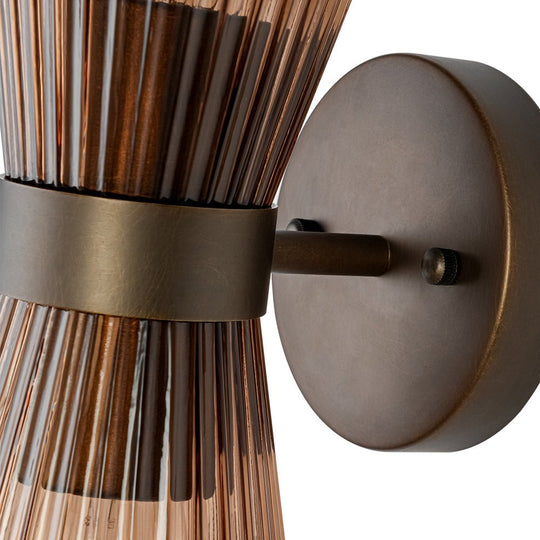 Pendantlightie - Modern 2 - Light Pleated Glass Shade Double Cone Sconce - Wall Light - Brown - 