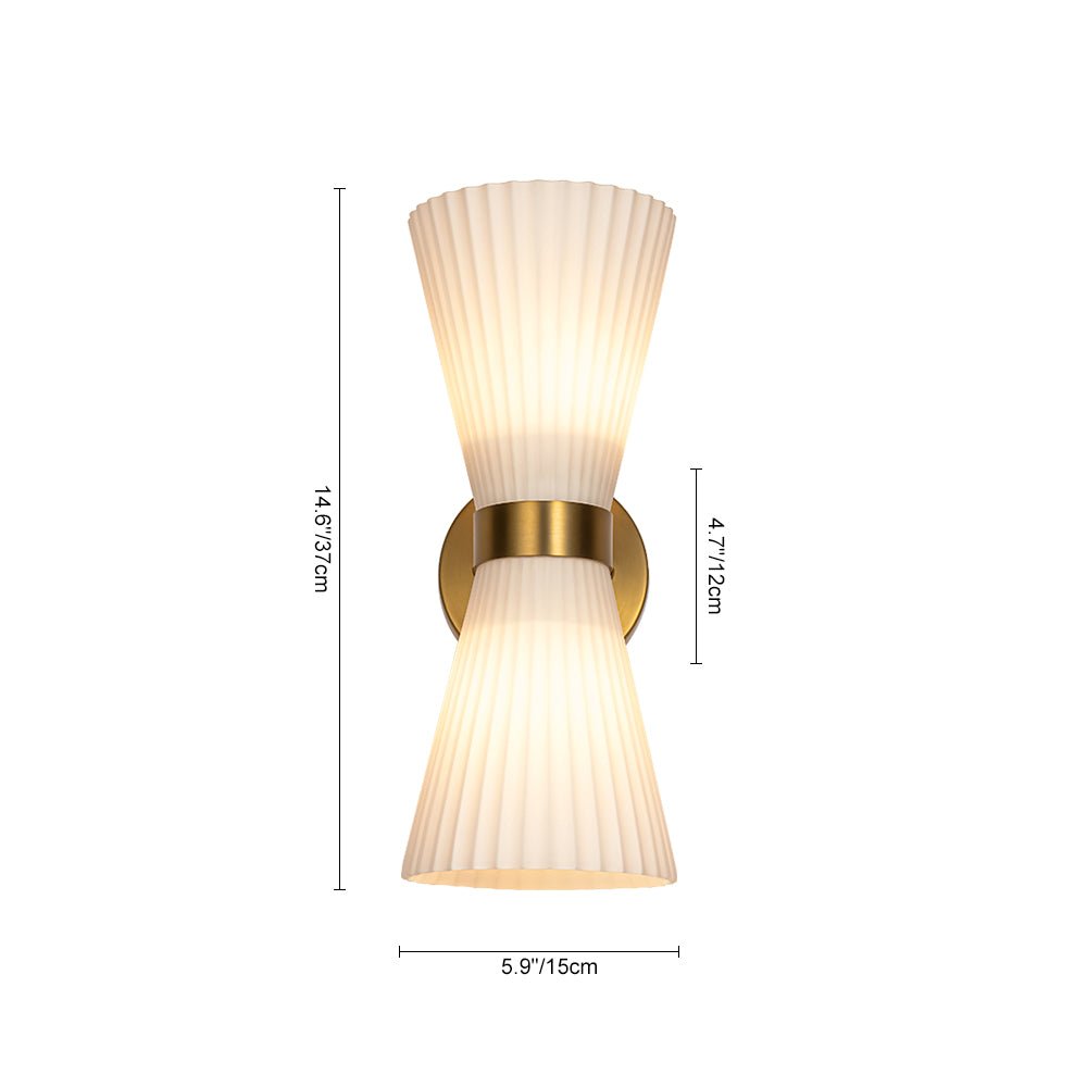 Pendantlightie - Modern 2 - Light Pleated Glass Shade Double Cone Sconce - Wall Light - Brown - 