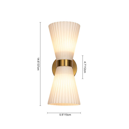 Pendantlightie - Modern 2 - Light Pleated Glass Shade Double Cone Sconce - Wall Light - Brown - 