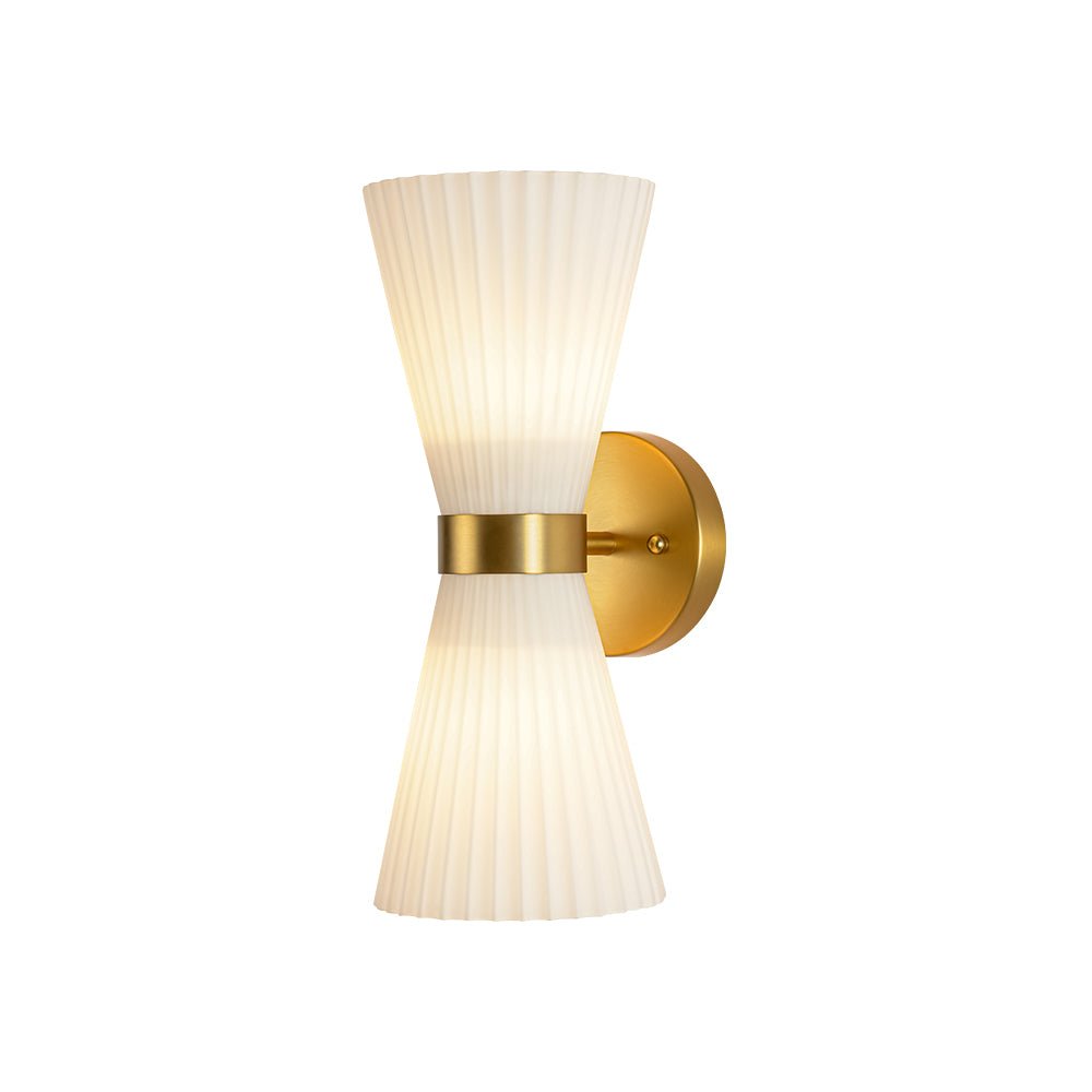 Pendantlightie - Modern 2 - Light Pleated Glass Shade Double Cone Sconce - Wall Light - Brown - 