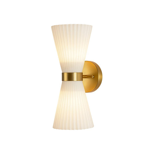 Pendantlightie - Modern 2 - Light Pleated Glass Shade Double Cone Sconce - Wall Light - Brown - 