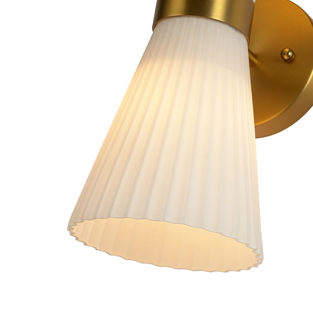 Pendantlightie - Modern 2 - Light Pleated Glass Shade Double Cone Sconce - Wall Light - Brown - 