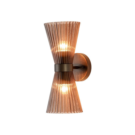 Pendantlightie - Modern 2 - Light Pleated Glass Shade Double Cone Sconce - Wall Light - Brown - 