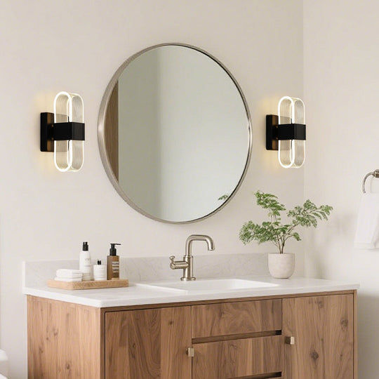 Pendantlightie-Modern 3-Color Dimmable Oval Striped Glass LED Wall Sconce-Wall Light-Black-