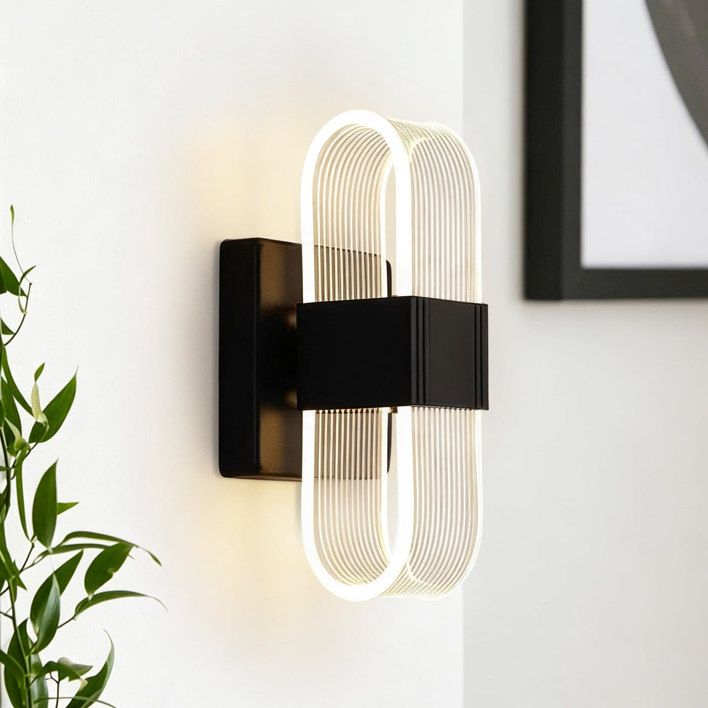 Pendantlightie-Modern 3-Color Dimmable Oval Striped Glass LED Wall Sconce-Wall Light-Black-