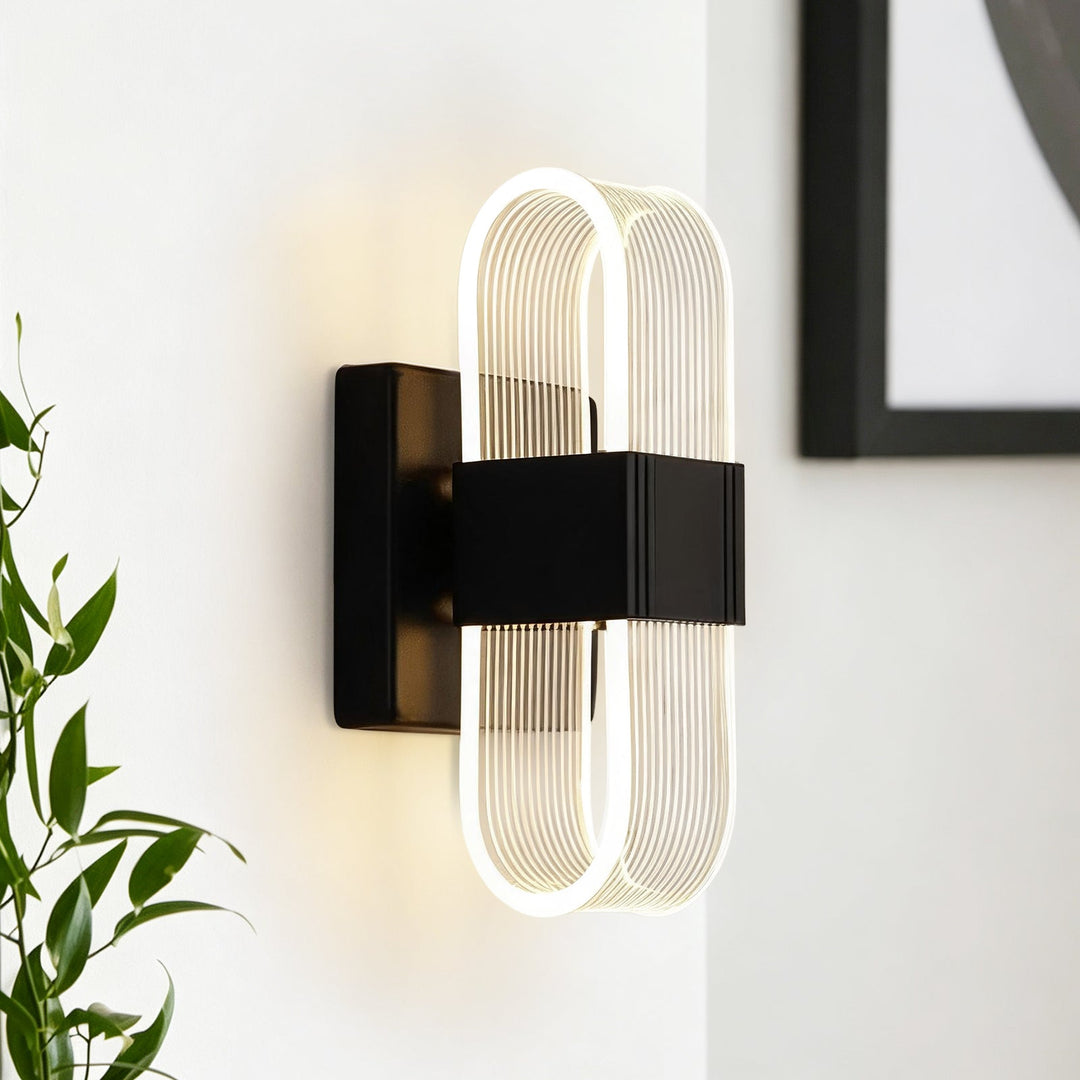 Pendantlightie-Modern 3-Color Dimmable Oval Striped Glass LED Wall Sconce-Wall Light-Black-