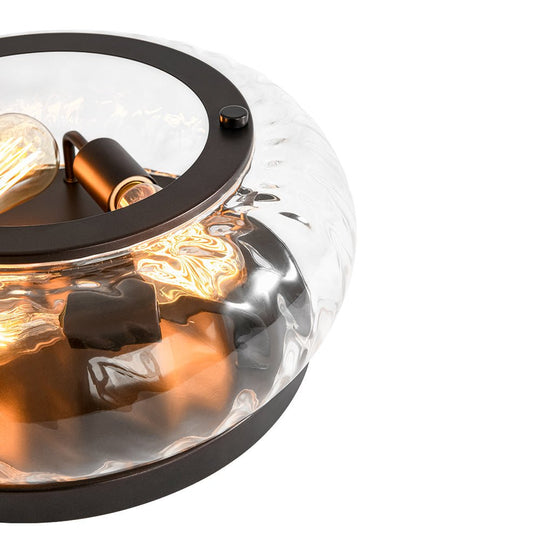 Pendantlightie - Modern 3 - Light Clear Ripped Round Water Pattern Shade Bowl Flush Mount - Flush Mount - Oil Rubbed Bronze - 