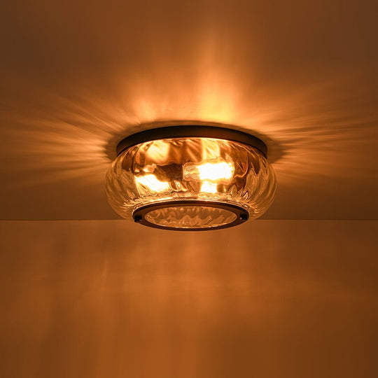 Pendantlightie - Modern 3 - Light Clear Ripped Round Water Pattern Shade Bowl Flush Mount - Flush Mount - Oil Rubbed Bronze - 