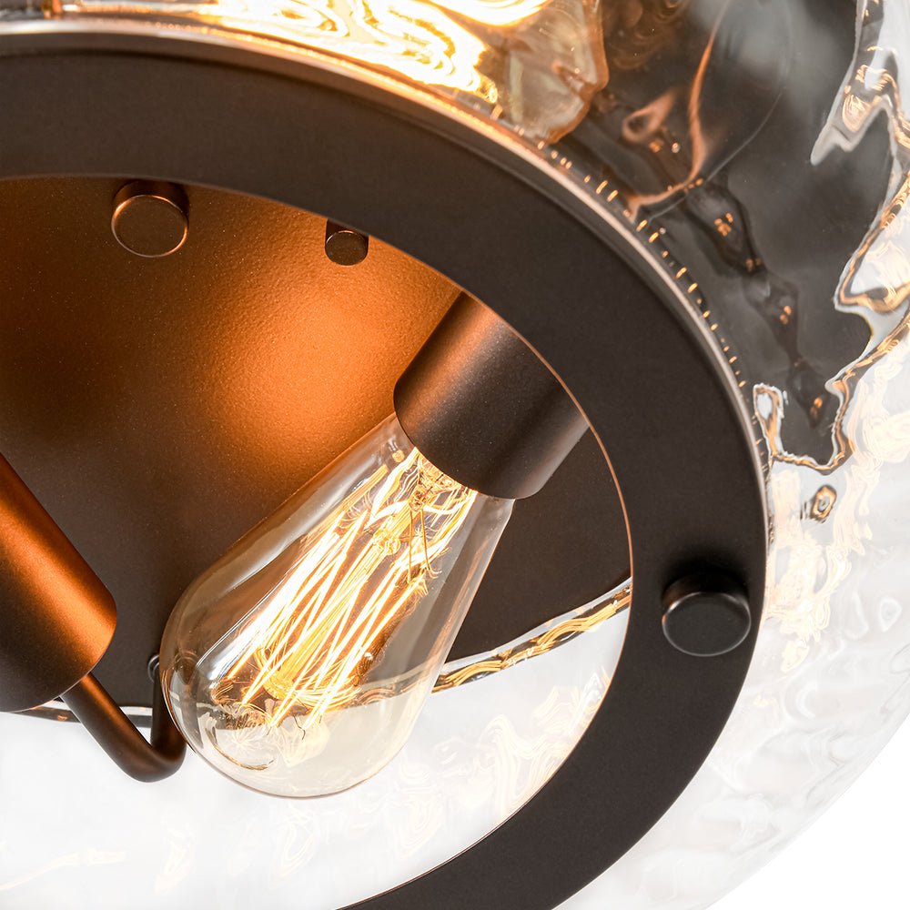 Pendantlightie - Modern 3 - Light Clear Ripped Round Water Pattern Shade Bowl Flush Mount - Flush Mount - Oil Rubbed Bronze - 