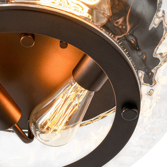 Pendantlightie - Modern 3 - Light Clear Ripped Round Water Pattern Shade Bowl Flush Mount - Flush Mount - Oil Rubbed Bronze - 