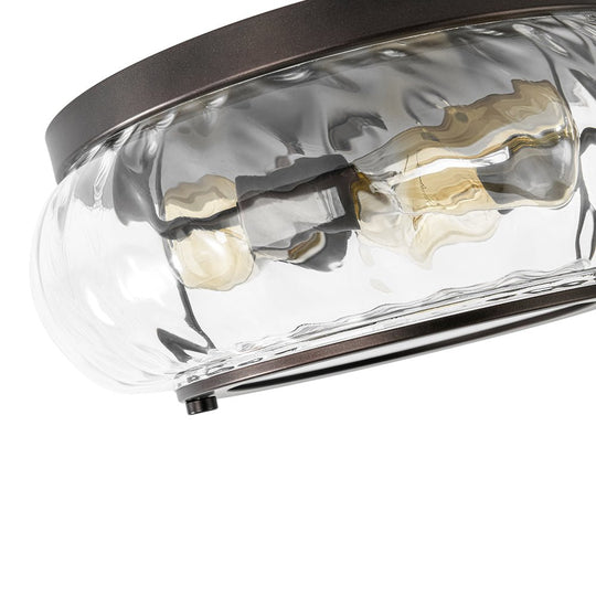 Pendantlightie - Modern 3 - Light Clear Ripped Round Water Pattern Shade Bowl Flush Mount - Flush Mount - Oil Rubbed Bronze - 