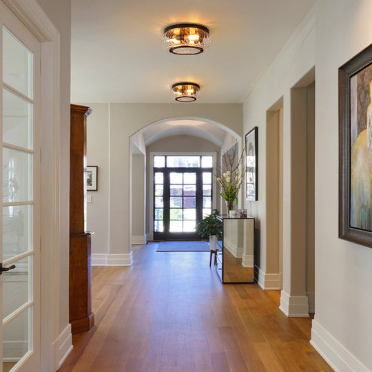 Pendantlightie - Modern 3 - Light Clear Ripped Round Water Pattern Shade Bowl Flush Mount - Flush Mount - Oil Rubbed Bronze - 