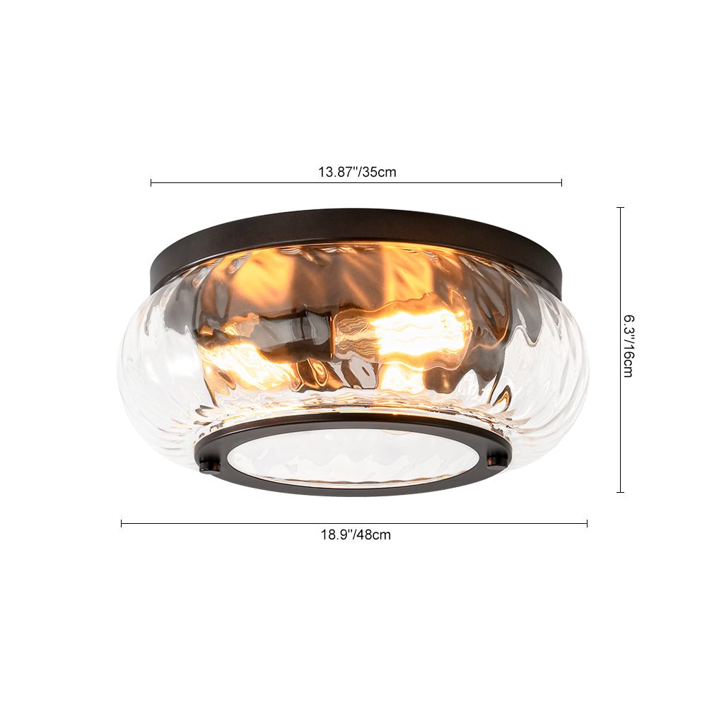 Pendantlightie - Modern 3 - Light Clear Ripped Round Water Pattern Shade Bowl Flush Mount - Flush Mount - Oil Rubbed Bronze - 