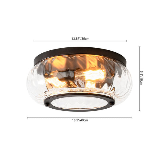 Pendantlightie - Modern 3 - Light Clear Ripped Round Water Pattern Shade Bowl Flush Mount - Flush Mount - Oil Rubbed Bronze - 