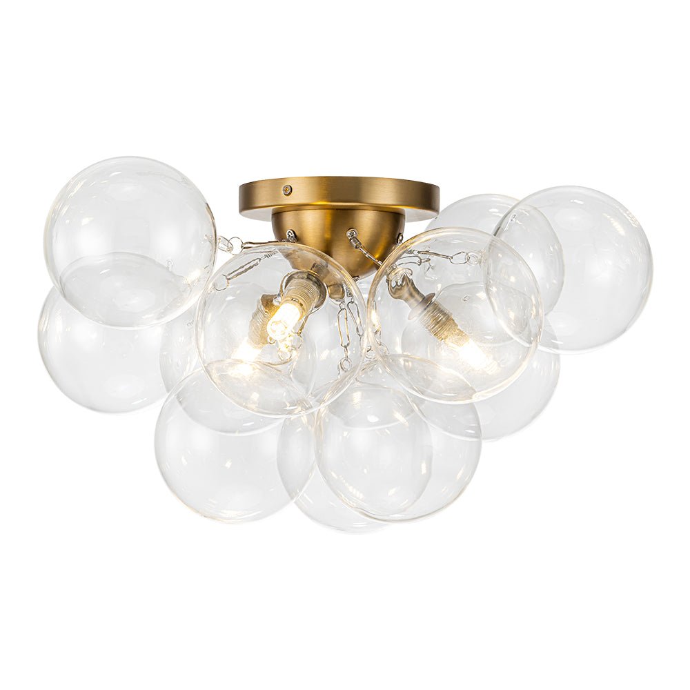 Pendantlightie - Modern 3 - Light Cluster Clear Glass Bubble Semi Flush Mount - Semi Flush Mount - Brass - 