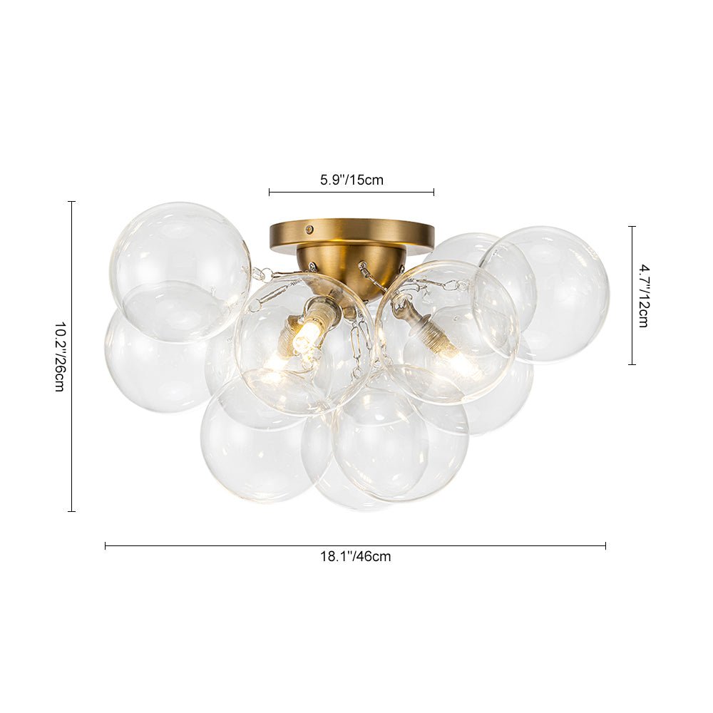 Pendantlightie - Modern 3 - Light Cluster Clear Glass Bubble Semi Flush Mount - Semi Flush Mount - Brass - 