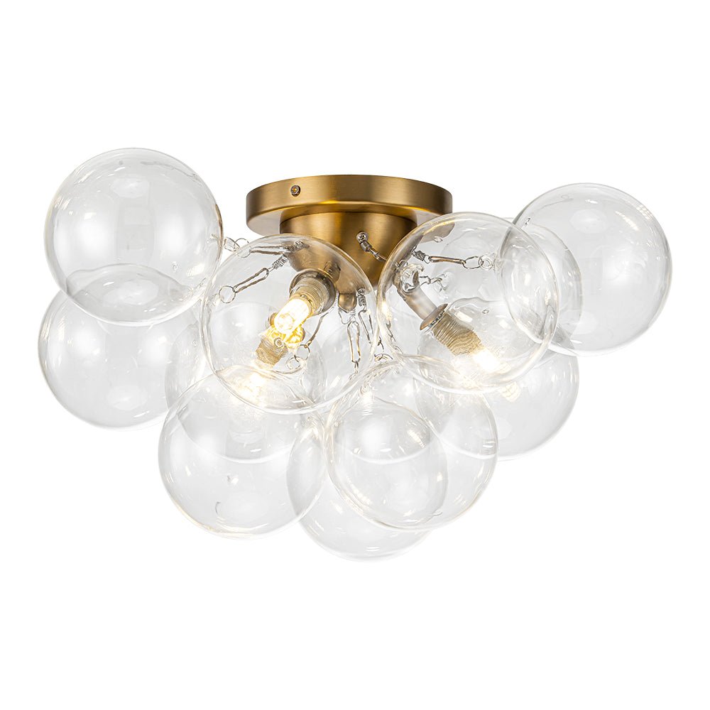 Pendantlightie - Modern 3 - Light Cluster Clear Glass Bubble Semi Flush Mount - Semi Flush Mount - Brass - 