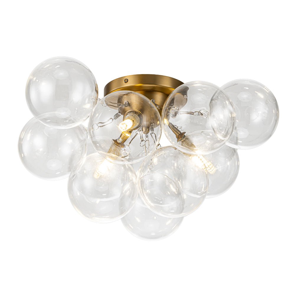 Pendantlightie - Modern 3 - Light Cluster Clear Glass Bubble Semi Flush Mount - Semi Flush Mount - Brass - 