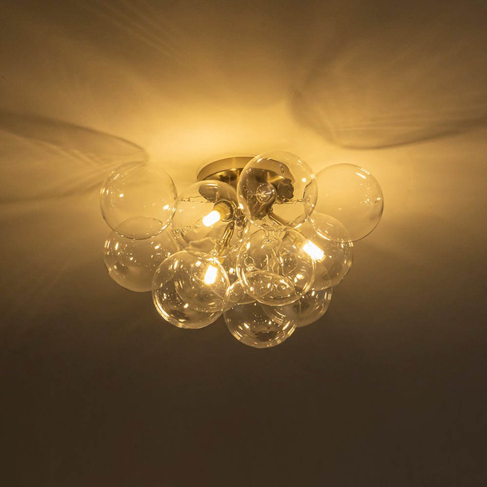 Pendantlightie - Modern 3 - Light Cluster Clear Glass Bubble Semi Flush Mount - Semi Flush Mount - Nickel - 