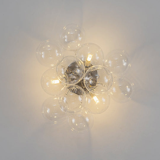 Pendantlightie - Modern 3 - Light Cluster Clear Glass Bubble Semi Flush Mount - Semi Flush Mount - Nickel - 