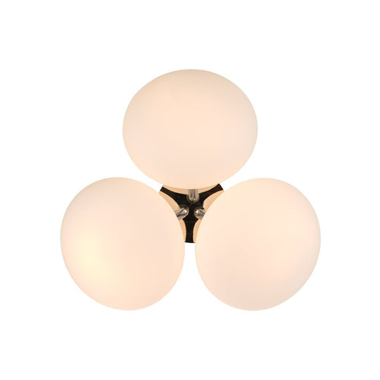 Pendantlightie - Modern 3 - Light Elliptical Opal Shades Sputnik Glass Semi Ceiling Light - Semi Flush Mount - Nickel - 