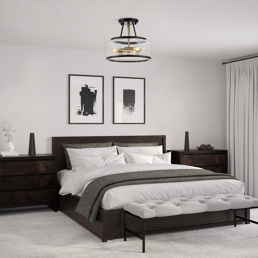 Pendantlightie - Modern 3 - Light Glass Drum Semi Flush Ceiling Light - Semi Flush Mount - 