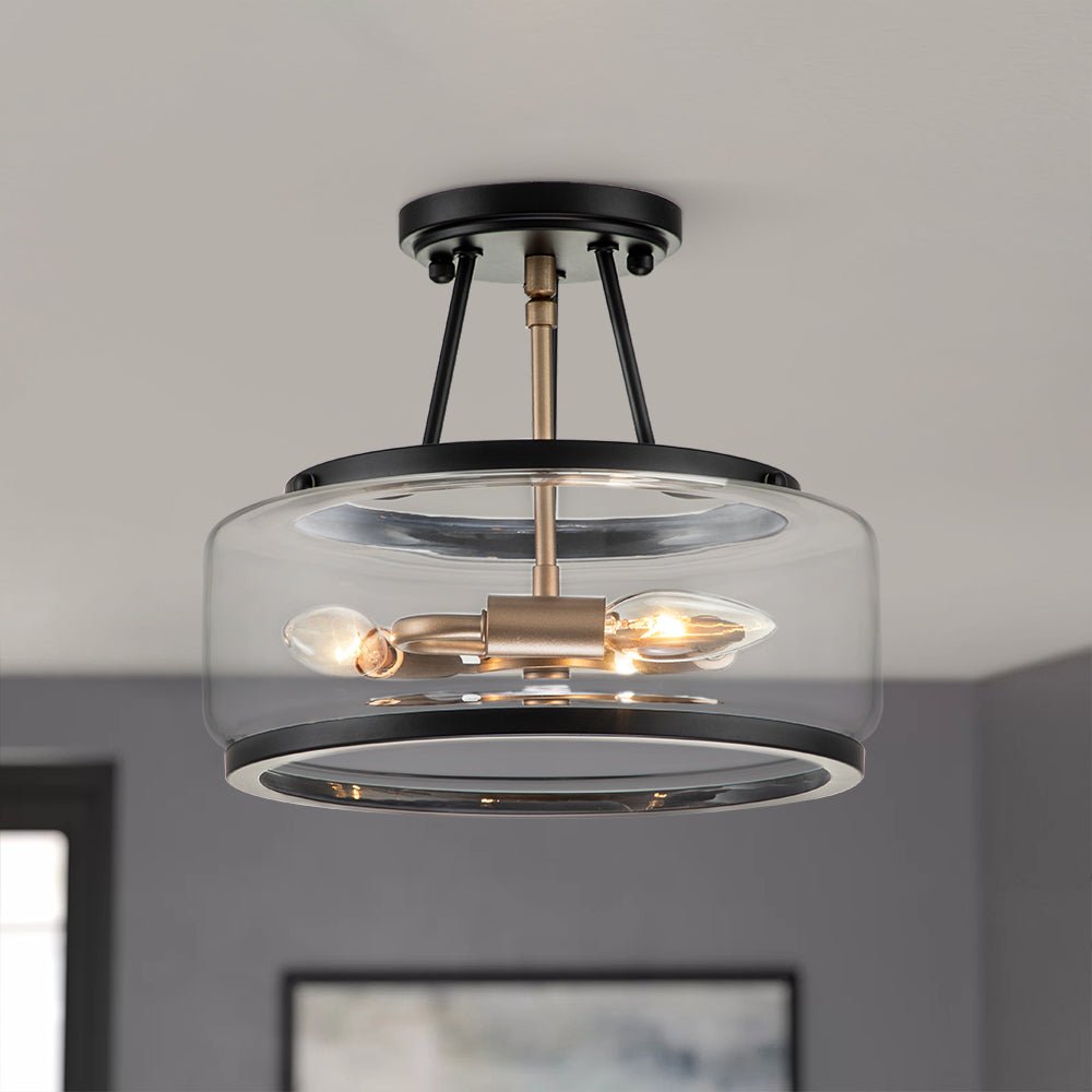 Pendantlightie - Modern 3 - Light Glass Drum Semi Flush Ceiling Light - Semi Flush Mount - 