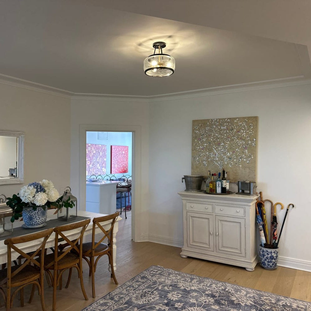 Pendantlightie - Modern 3 - Light Glass Drum Semi Flush Ceiling Light - Semi Flush Mount - 