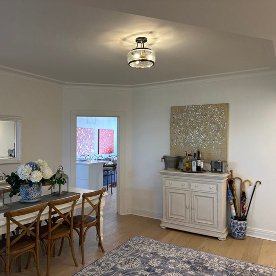 Pendantlightie - Modern 3 - Light Glass Drum Semi Flush Ceiling Light - Semi Flush Mount - 