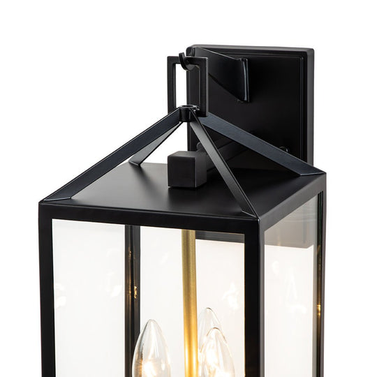 Pendantlightie - Modern 3 - Light Rectangular Outdoor Wall Light With Clear Glass Shade - Outdoor Wall Light - Black - 