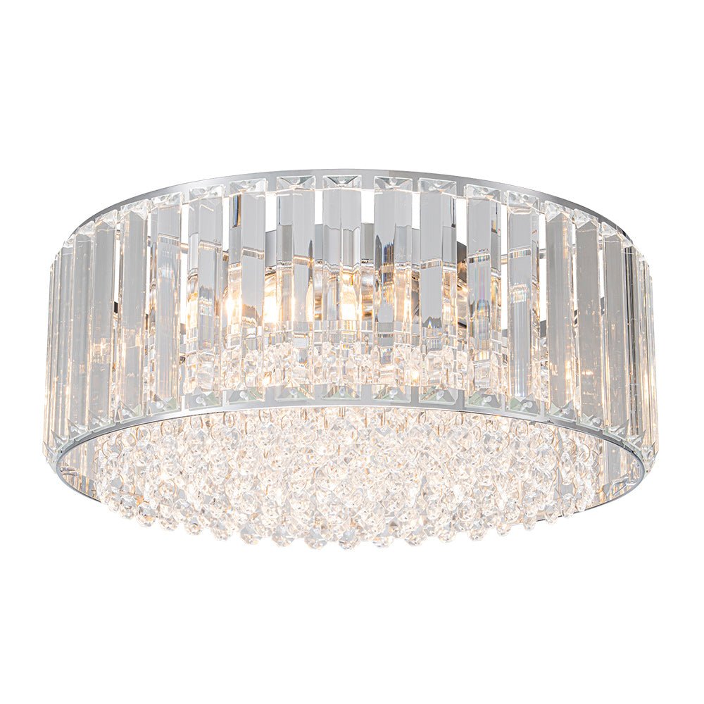 Pendantlightie - Modern 3 - Light Round Drum Crystal Flush Ceiling Light - Flush Mount - Black - 