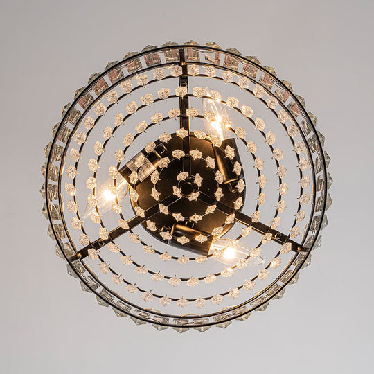 Pendantlightie - Modern 3 - Light Round Drum Crystal Flush Ceiling Light - Flush Mount - Black - 