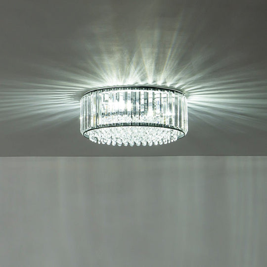 Pendantlightie - Modern 3 - Light Round Drum Crystal Flush Ceiling Light - Flush Mount - Chrome - 
