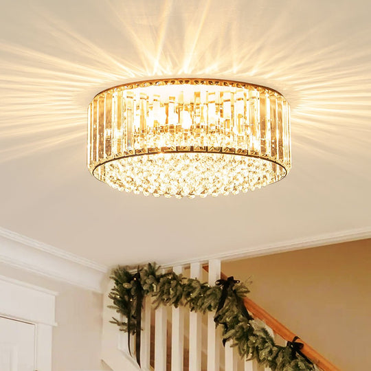 Pendantlightie - Modern 3 - Light Round Drum Crystal Flush Ceiling Light - Flush Mount - Chrome - 