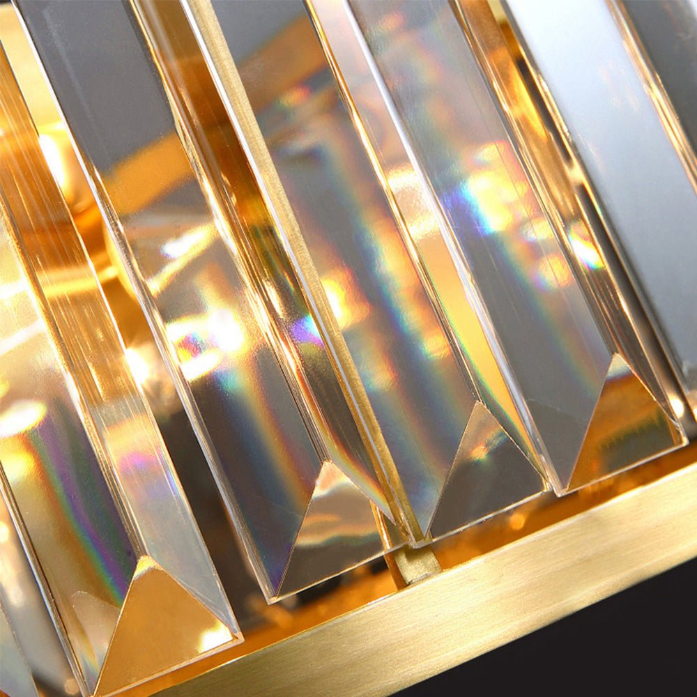 Pendantlightie-Modern 4-Light Drum Shape Round Crystal Ceiling Light-Flush Mount-Gold-