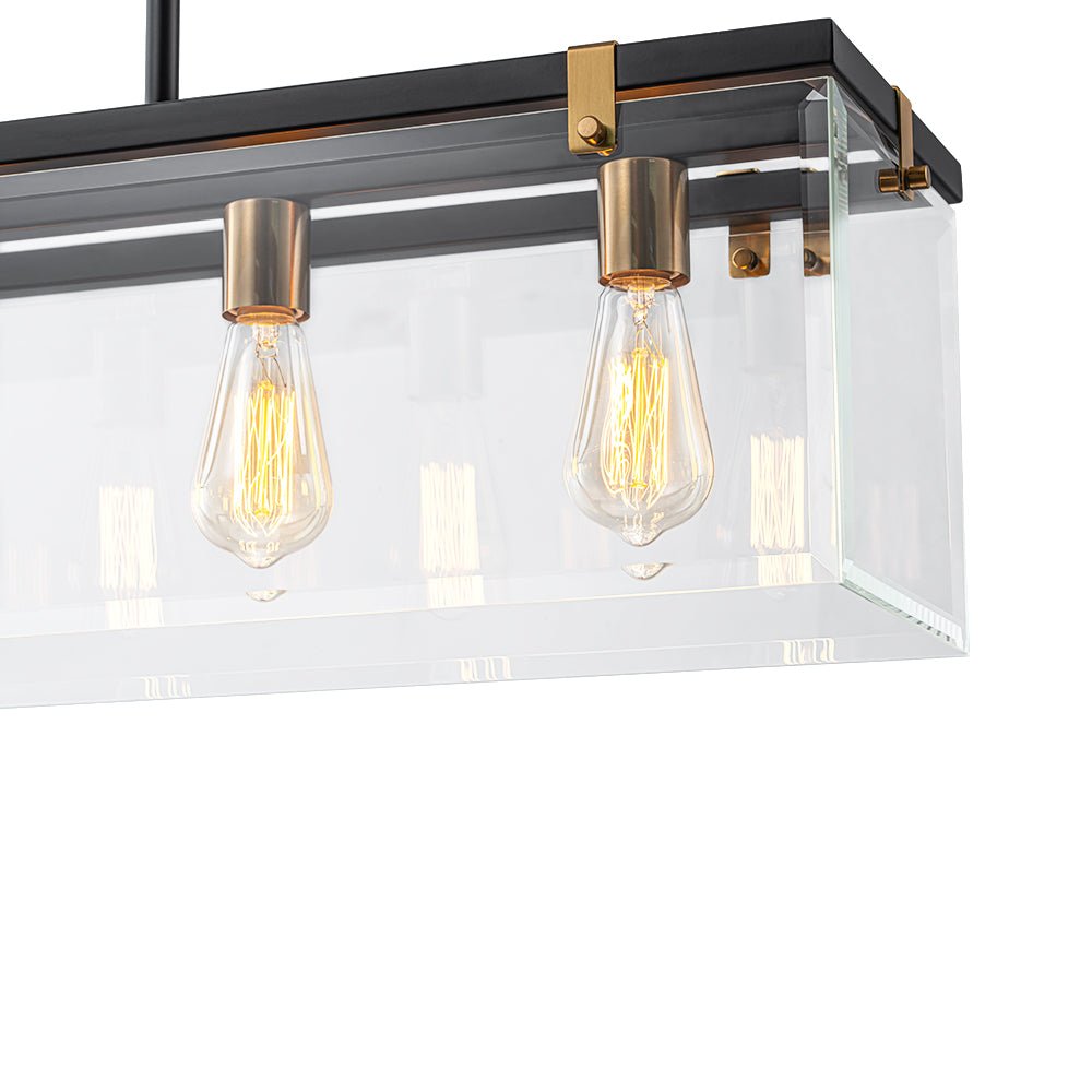 Pendantlightie - Modern 5 - Light Clear Glass Kitchen Island Rectangular Chandelier - Chandeliers - Black - 