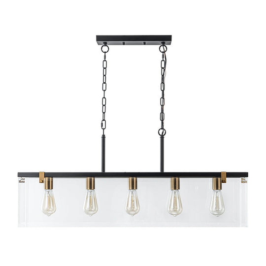 Pendantlightie - Modern 5 - Light Clear Glass Kitchen Island Rectangular Chandelier - Chandeliers - Black - 