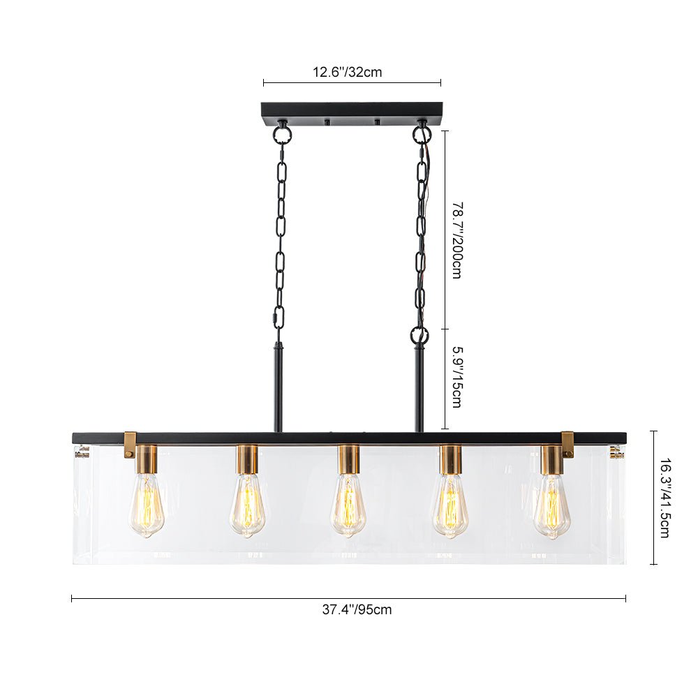 Pendantlightie - Modern 5 - Light Clear Glass Kitchen Island Rectangular Chandelier - Chandeliers - Black - 