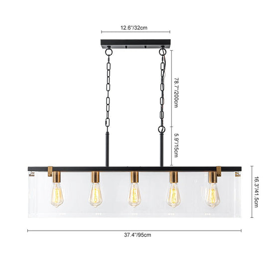 Pendantlightie - Modern 5 - Light Clear Glass Kitchen Island Rectangular Chandelier - Chandeliers - Black - 