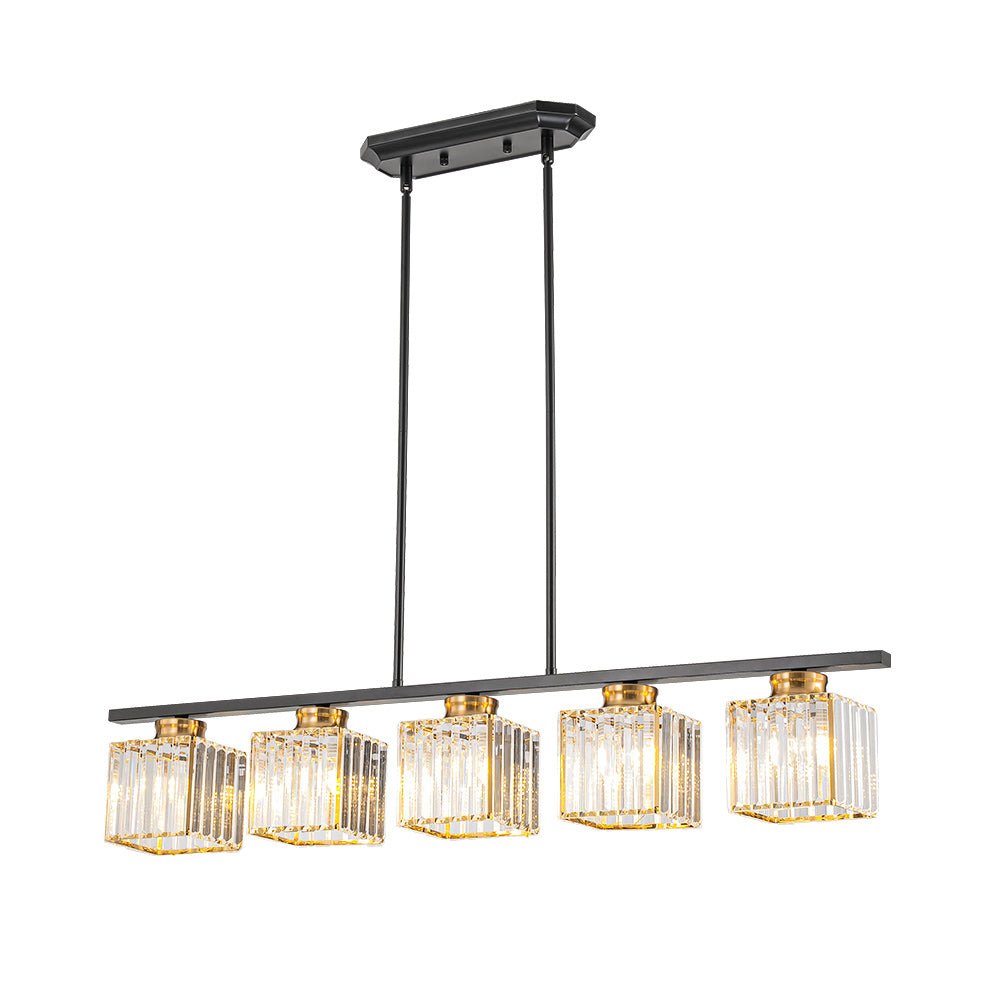 Pendantlightie - Modern 5 - Light Rectangular Crystal Shade Linear Island Pendant - Pendants - Black+Gold - 