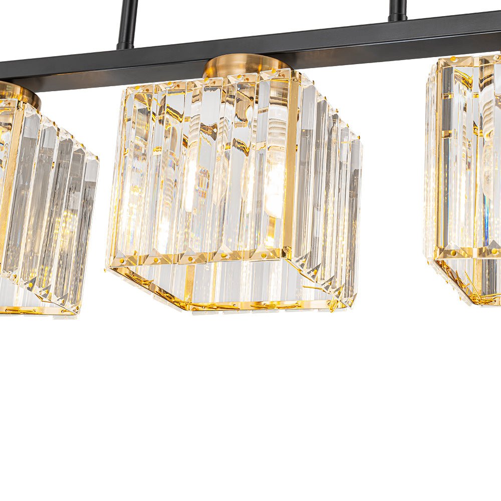 Pendantlightie - Modern 5 - Light Rectangular Crystal Shade Linear Island Pendant - Pendants - Black+Gold - 