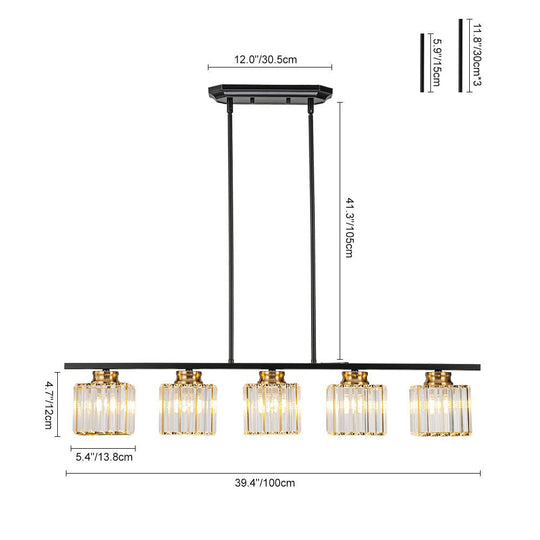 Pendantlightie - Modern 5 - Light Rectangular Crystal Shade Linear Island Pendant - Pendants - Black+Gold - 