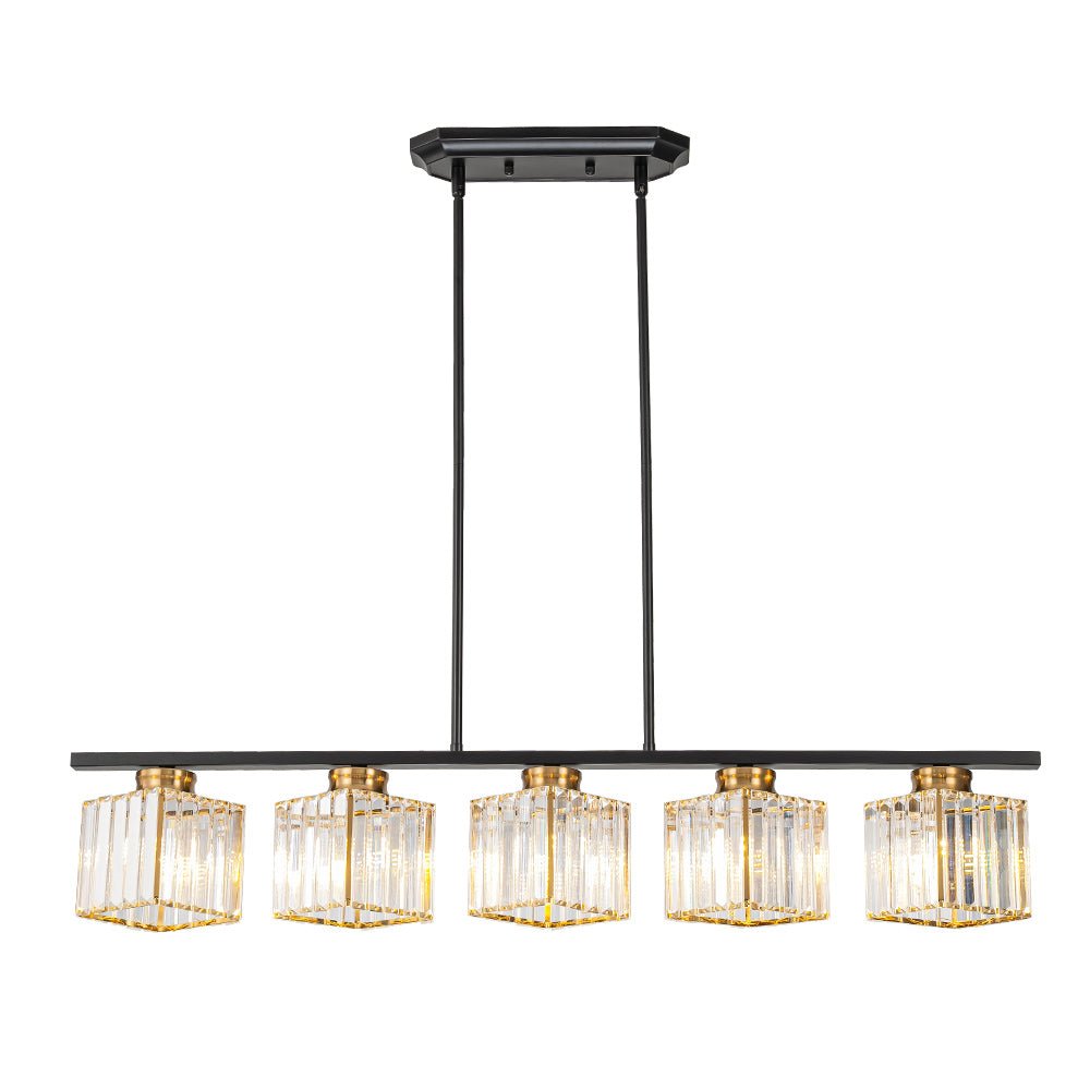 Pendantlightie - Modern 5 - Light Rectangular Crystal Shade Linear Island Pendant - Pendants - Black+Gold - 